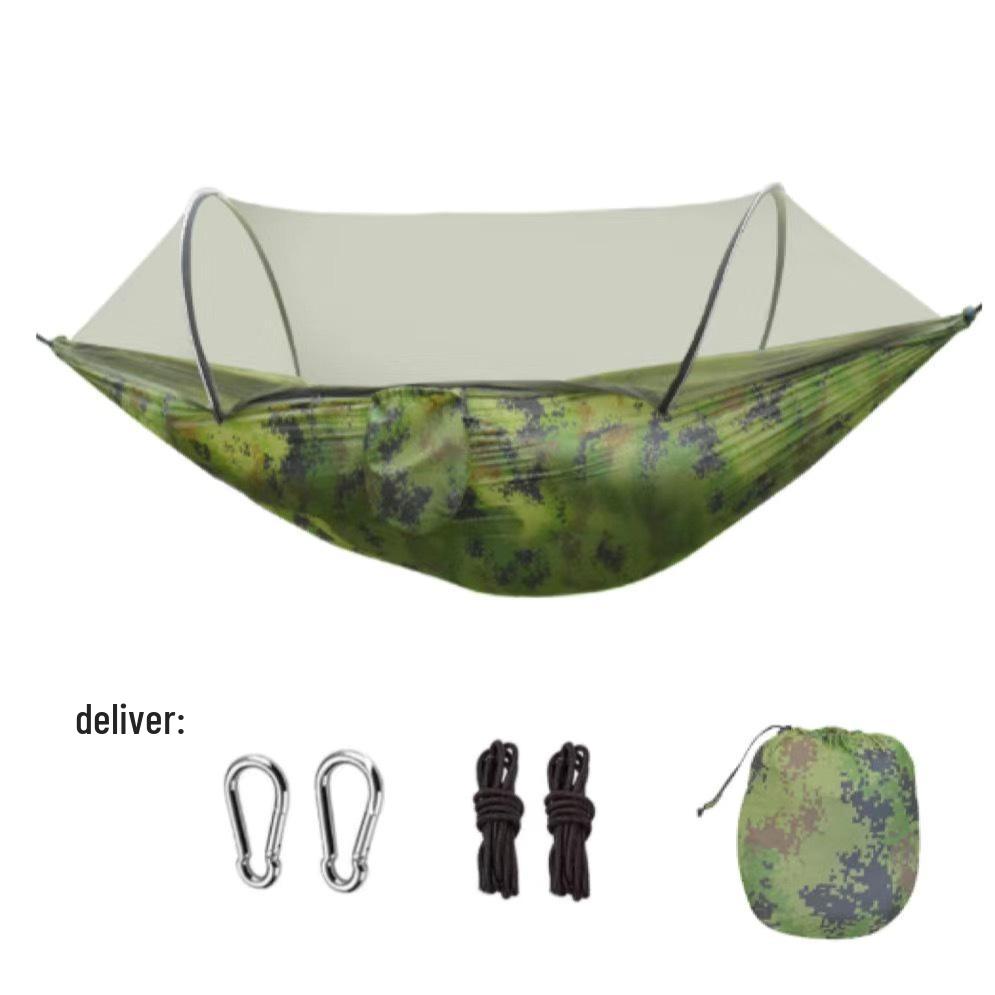 Automatic Quick-Open Mosquito-Proof Hammock with Parachute Cloth for Outdoor Camping (Single/Double)