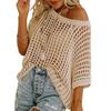 2025 Summer Women's Five-Sleeve Sexy Cutout Knit Beach Cover-Up Sweater
