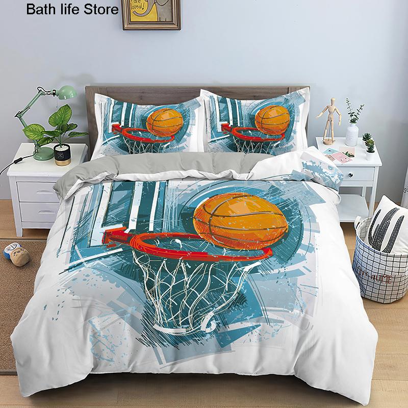 Juegos de Cama de Baloncesto del Norte de Europa Textil para el Hogar Patrón de Pelota Funda Nórdica Funda de Almohada Ropa de Cama Tamaño Individual/Queen/King
