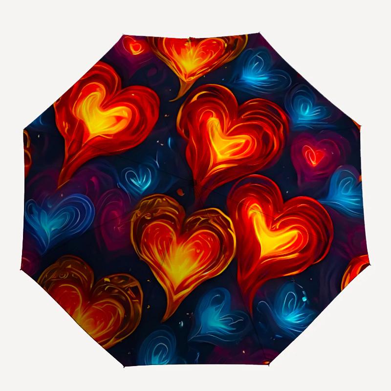 1pc Heart Flames Automatic Open/Close Umbrella, Windproof, Folding Compact Umbrella with Lightweight Design for Women/Men024