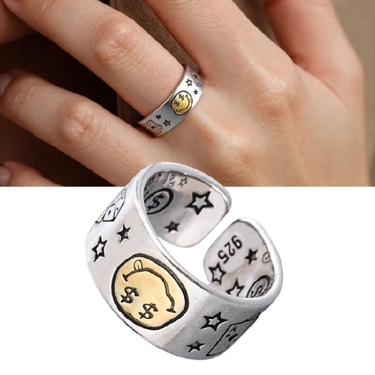 Fashionable Smile Face Star Opening Ring with Adjustable Fit Fashion Statement Ring Stylish Finger Accessories
