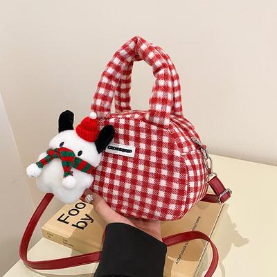 Cute Plush Bag Women's 2025 Autumn and Winter New Sweet and Cool Oblique Span Bag Christmas Original Portable Shoulder Bowling Bag