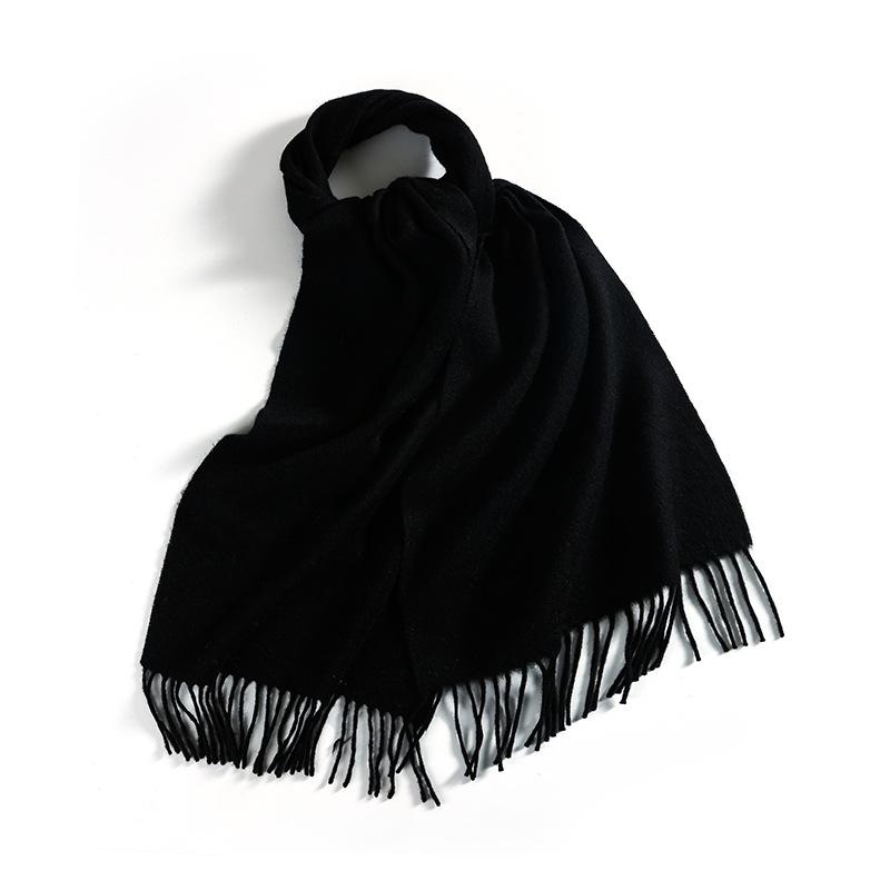 Winter Solid Color Wool Scarf for Women New Versatile Tassel Fashion Warm Neck Scarf Comfortable Real Wool Scarf