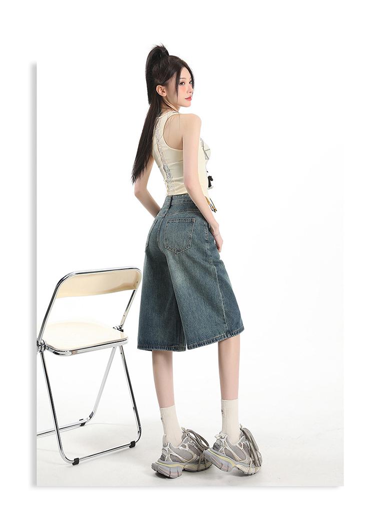 Women's High-Waist Loose Wide-Leg Cropped Jeans - Summer 2025 Slimming Straight Fit