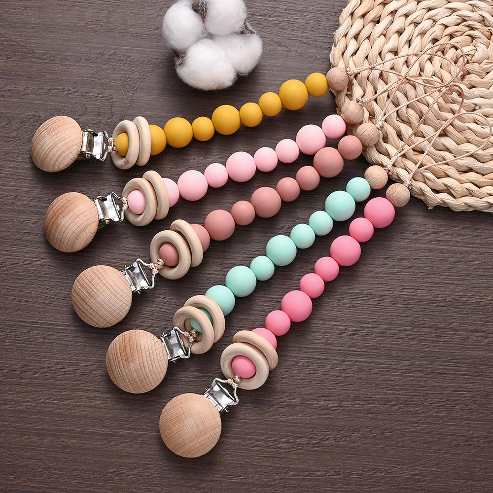 3Pcs Baby Anti-drop Chain Pacifier Clips Silicone Beads Handmade Toddler Teether Teething Chain Nipple Clip Chew Toys
