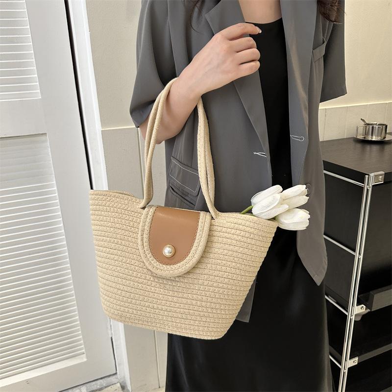 2025 new fashionable large-capacity woven bucket bag simple casual shoulder tote bag niche design bag tide