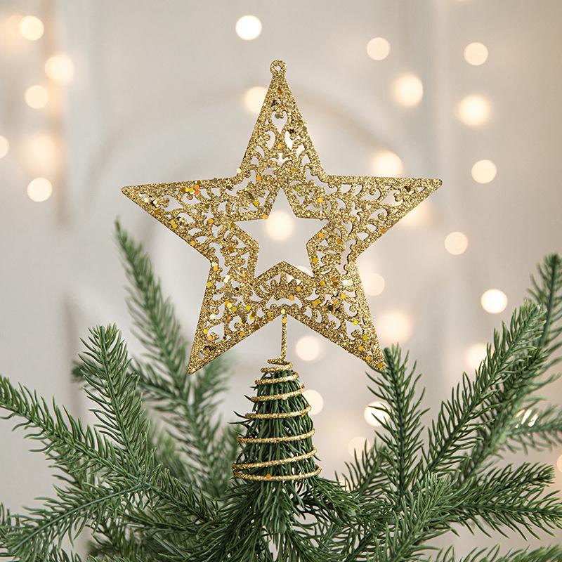 Christmas Tree Iron Star Topper with Sequins – Five-Pointed Festive Ornament