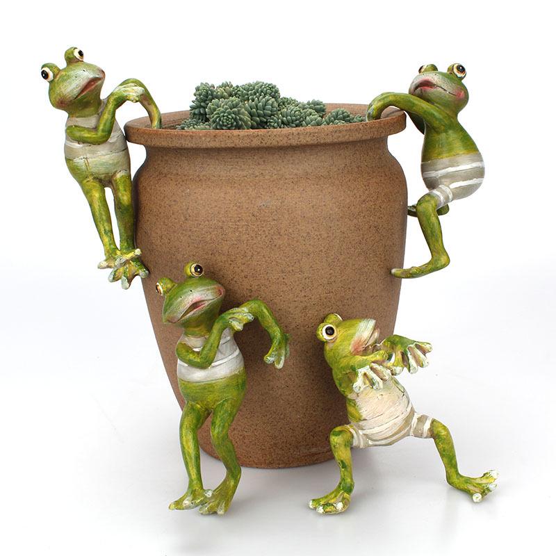 

4pcs/Set Creative Climbing Frogs Bonsai Decorative Hang Frog Outdoor Garden Flowerpot Decor for Home Desk Garden Decor Ornament зелений
