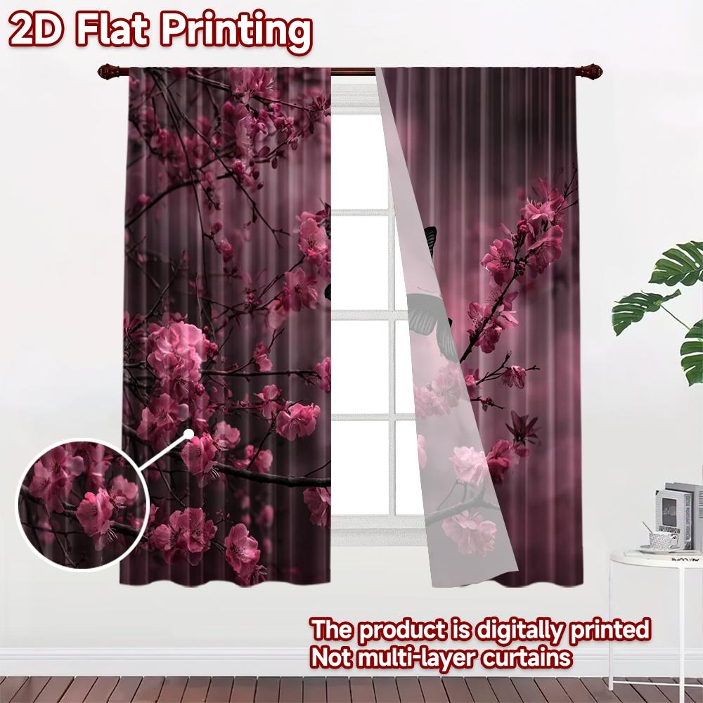 2D flat printing 2pcs Curtain Curtains Spring Cherry Blossoms(1) Digital Printed Polyester Drapes Holiday Decorations for