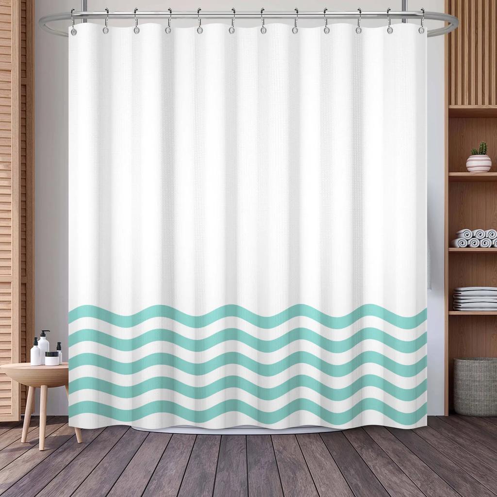 Waffle Shower Curtains Modern Hotel Style Striped Geometric Pattern Bath Decor Waterproof Polyester Bathroom Curtain with Hooks