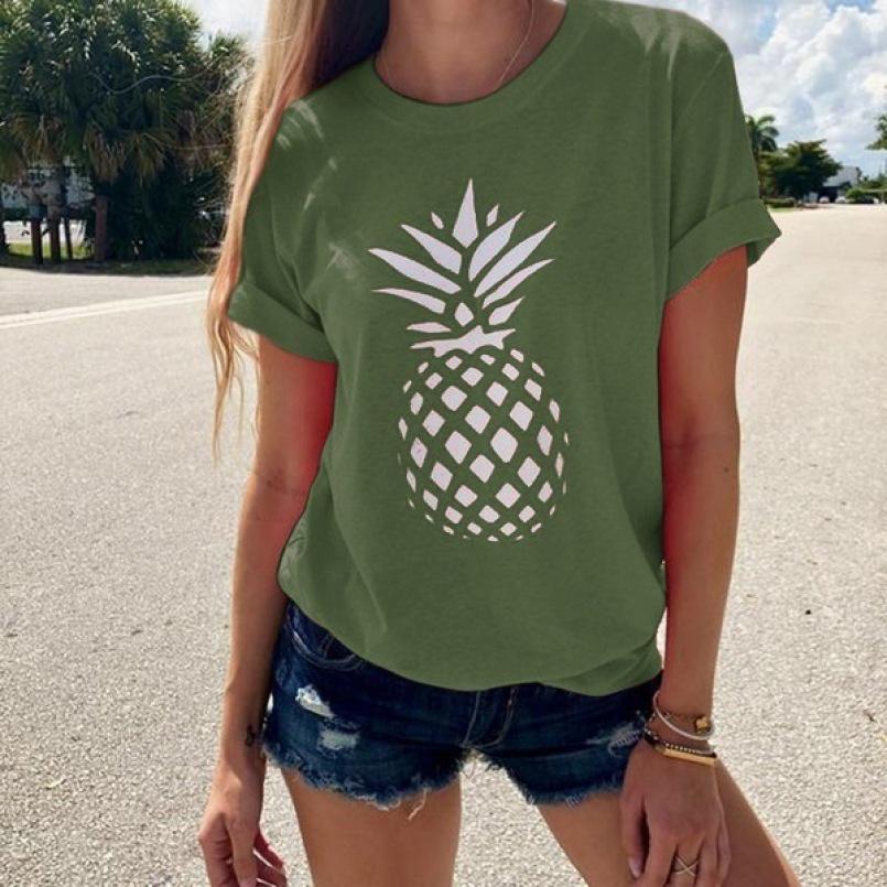 Sommer Mode Kurzarm Rundhals Ananas Print T-Shirt Damen Kurzarm