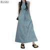 Women Casual Round Neck Sleeveless Summer Long Dress