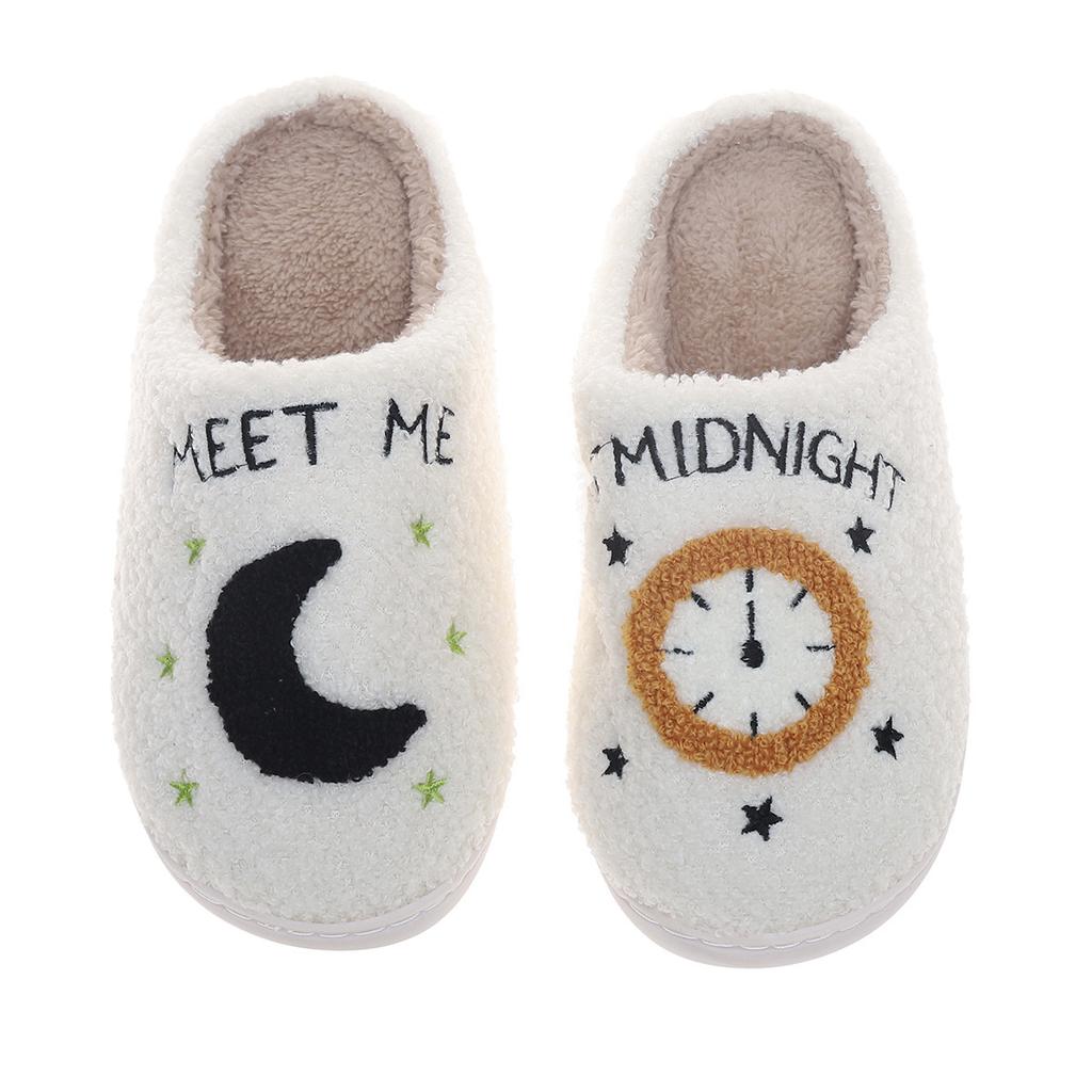 New Winter Cotton Slippers Lamb Wool Neutral Slippers Home Moon Clock Warm Indoor Comfort