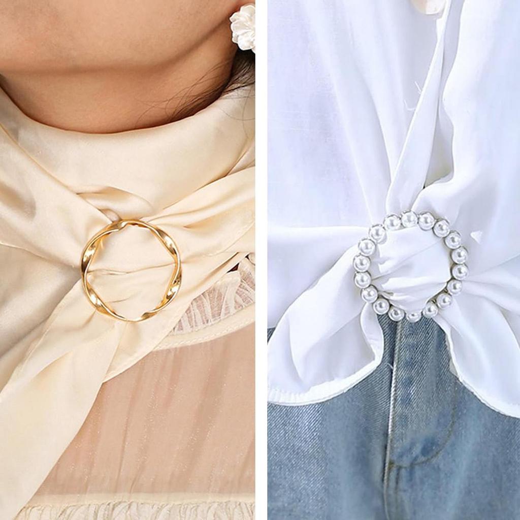 4pcs Fashion Metal Round Circle Clip Buckle Shawl T-Shirt Tie Clip Brooch Waist Buckle Versatile Clothing Ring Wrap Holder