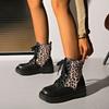 Winter New Large Size Korean Version Trend Fashion Thick-Soled Boots British Wind Locomotive Leopard Pattern Versatile