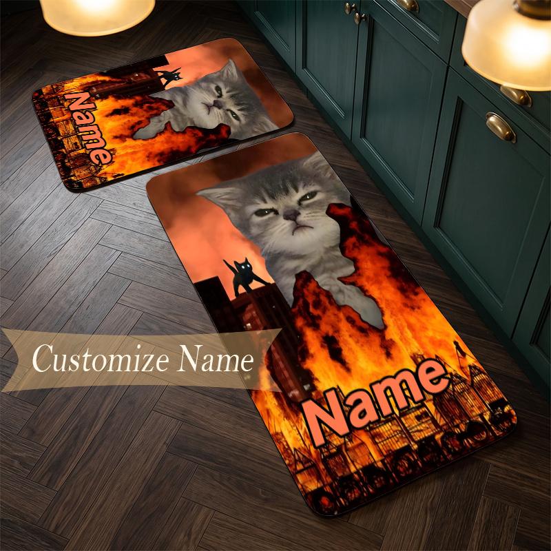 cat meme (1) Customize Name Flannel Kitchen Mat Soft Non-Slip Kitchen Floor Runner Rug for Home Kitchen Decor