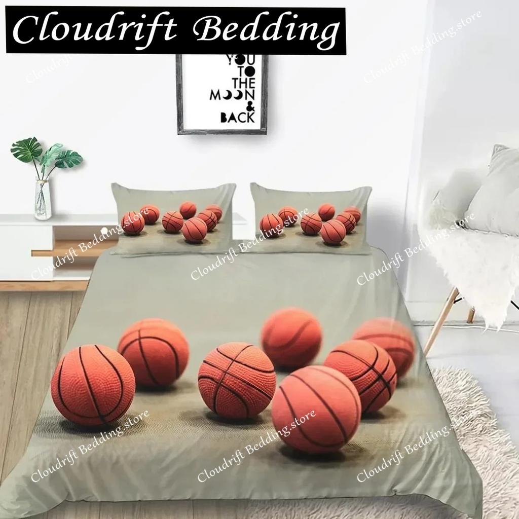 3D Basketball Duvet Cover Set Polyester Hand Catching Fire Basketball Sports Themed Bedding Set Queen Size Soft 3pcs Quilt Cover