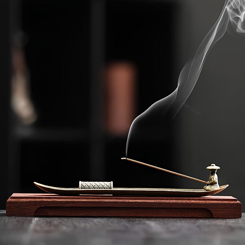 Fisherman Incense Holder Vintage Metal Fragrance Stick Burner Fishing Boat Incense Tray for Meditation Relaxatio Home Decor