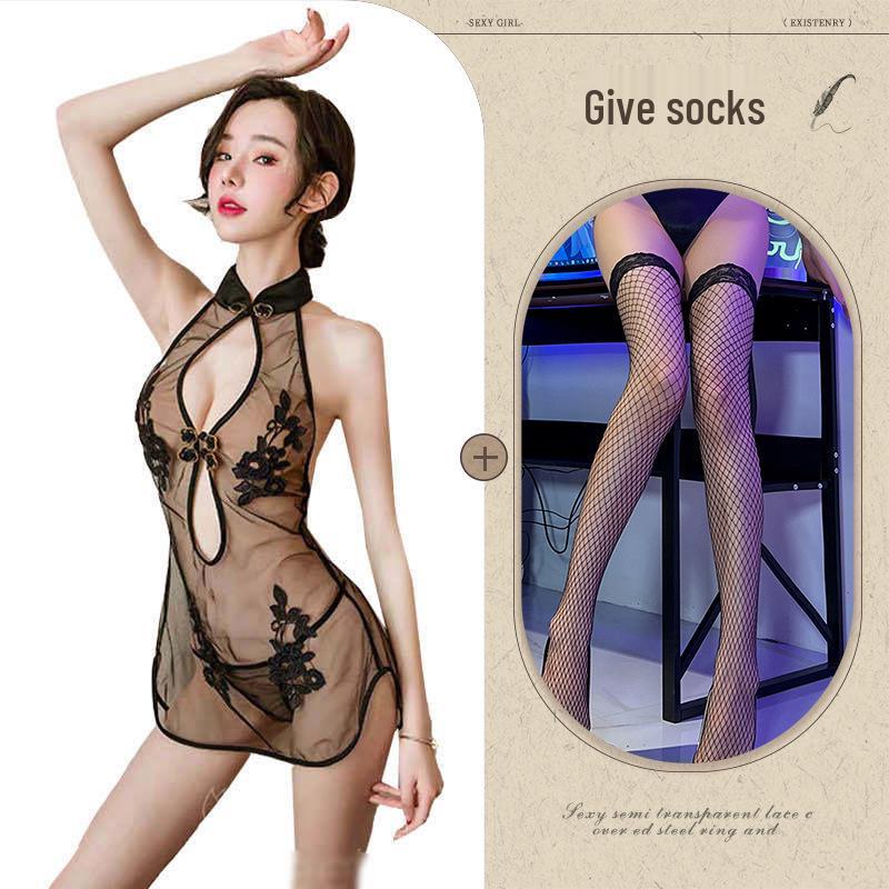 Elegant Lace Mesh Cheongsam Set: Sexy European & American Style with Classical Embroidery