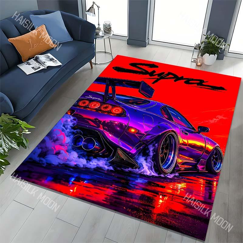 1PC Car, drift, striking, red background Carpet for Living Room Bedroom Sofa Home Decor Rus Non-slip Floor Mat Luxury Gift