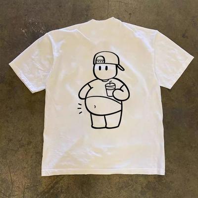 Loose Fit Cotton Tshirt Short Sleeve Double Thread Pure Cotton American Retro Style Couples Tee Unisexs Casual Breathable Sum