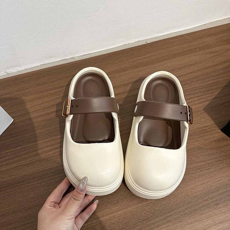 Women's Mary Jane hole shoes summer college simple versatile Birkencool slippers home wear solid color bag head slippers