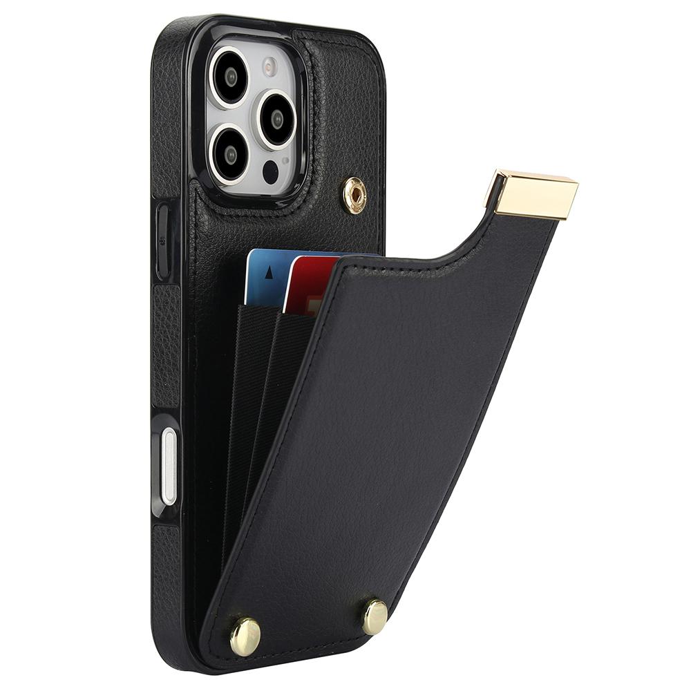 For iPhone 16 Pro Max Case TPU+PU Leather Hardware Decor Phone Cover with Card Holder