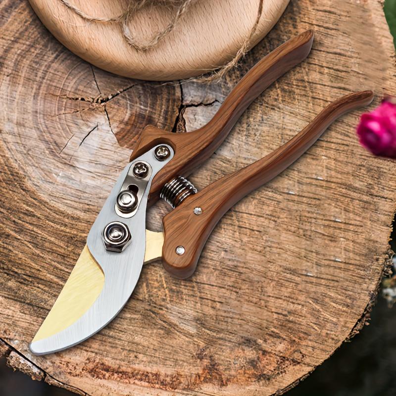 A Modern Carbon Steel Pruning Shear with Japanese SK5 Steel Blades, Featuring an Ergonomic Wooden Handle, Heavy-Duty Side-Cutting Scissors Designed
