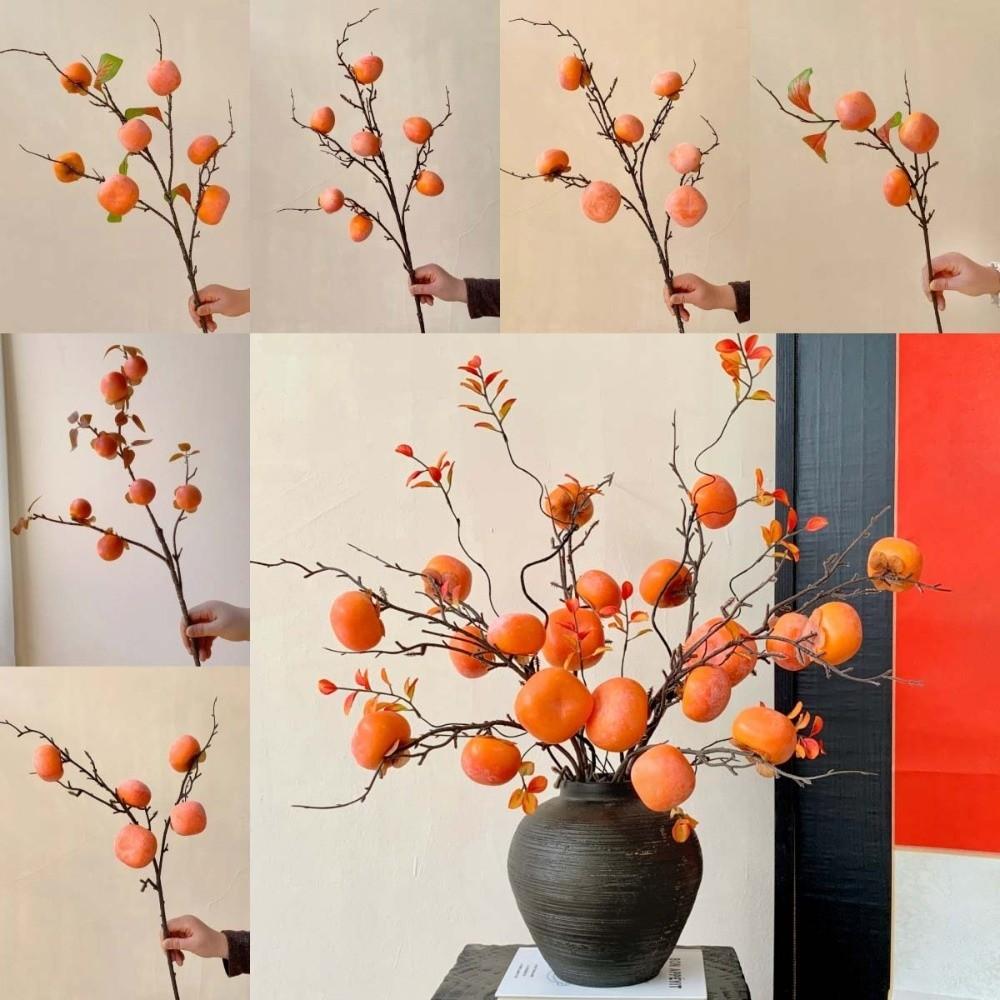 3/5/7 Heads Artificial Persimmon Branch Realistic Foam Artificial Fruits Branches Elegant Plastic Fake Plants Spring Festival