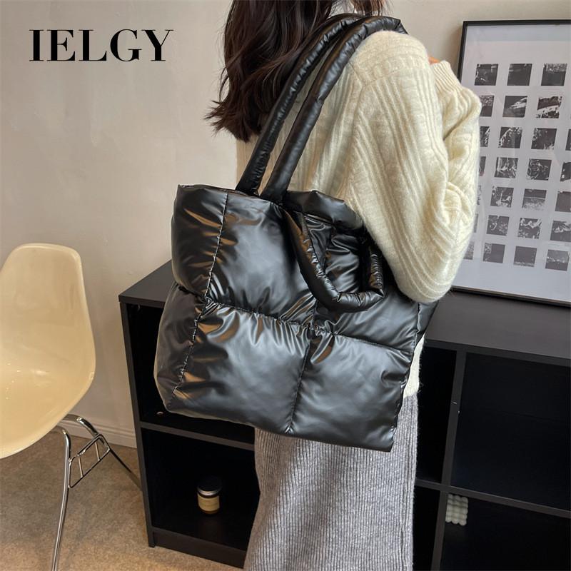 Ielgy Premium Texture Bag Large Capacity Fashion Autumn Winter Cotton Padded Clothes One Shoulder Portable Commuter Tote Bag