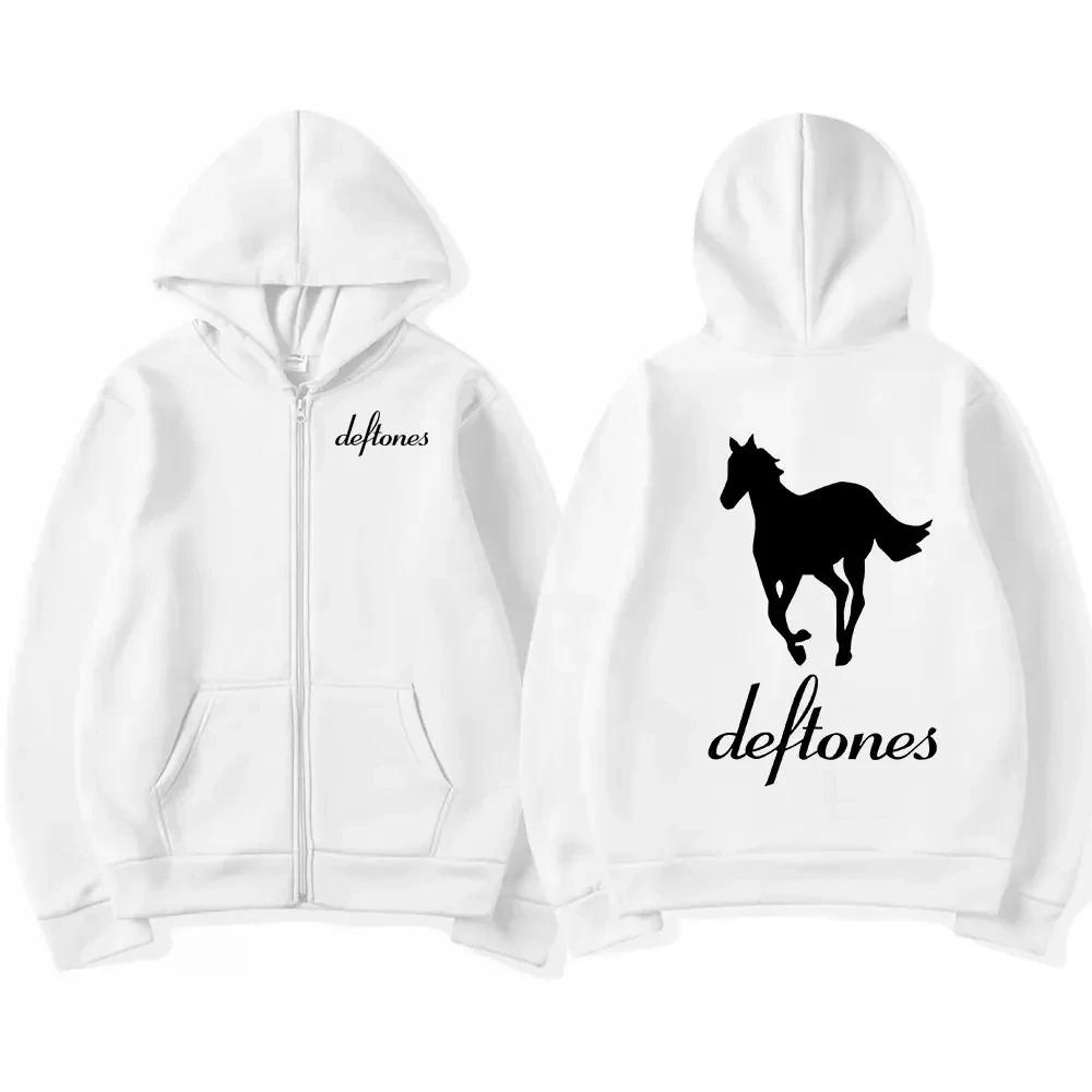 Moletom com Capuz Branco com Zíper Deftones Hip Hop Banda de Rock Moletom com Zíper Harajuku Oversized Manga Longa Capuz Casacos Zíper Streetwear