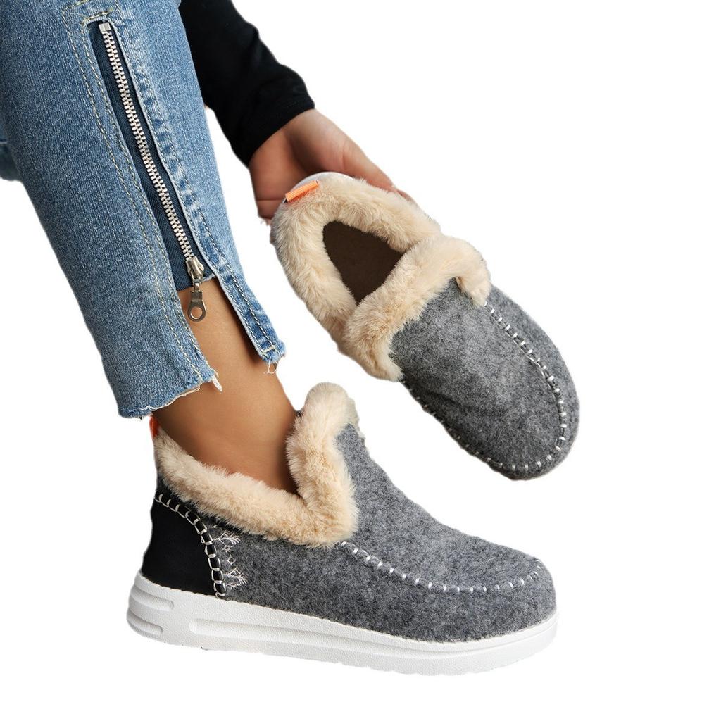 Fashion 2024 Hot Sale Women Shoes Sleeve Women's Boots Winter Round Toe Plush Fleece for Warmth Short Barrel Flat Large Size Snow Boots