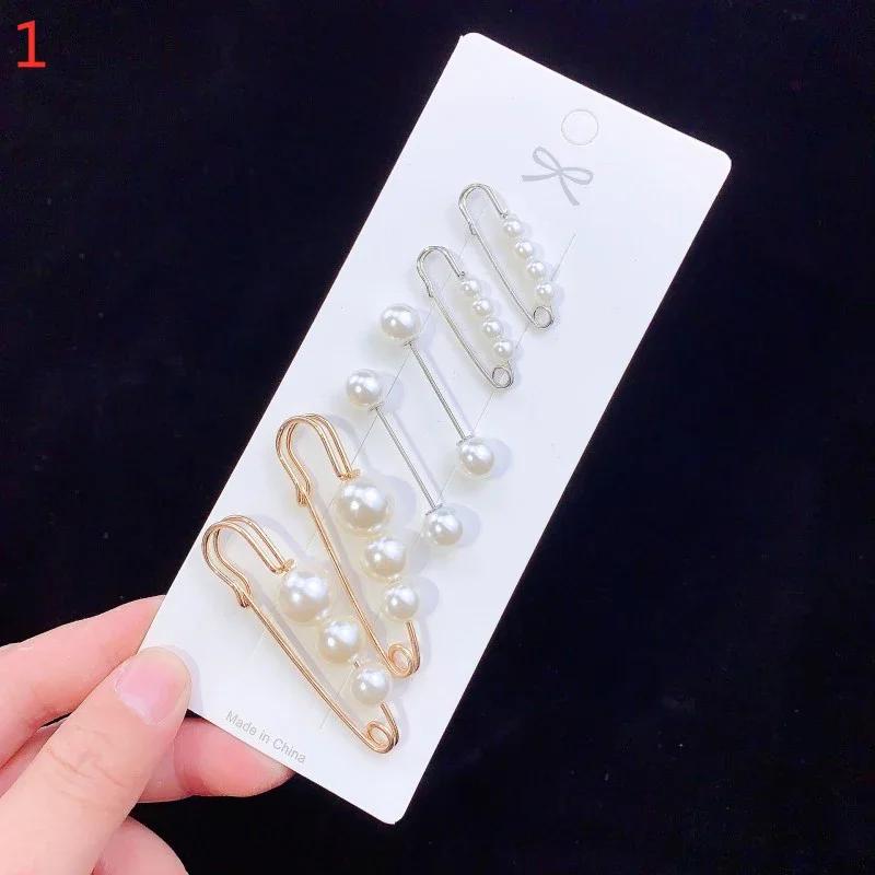 Crystal Brooches Waist Buckle Cardigan Jeans Anti-fade Brooch Pins Women Sweater Coat Anti Fall Pearls Clothes Pin Decoration