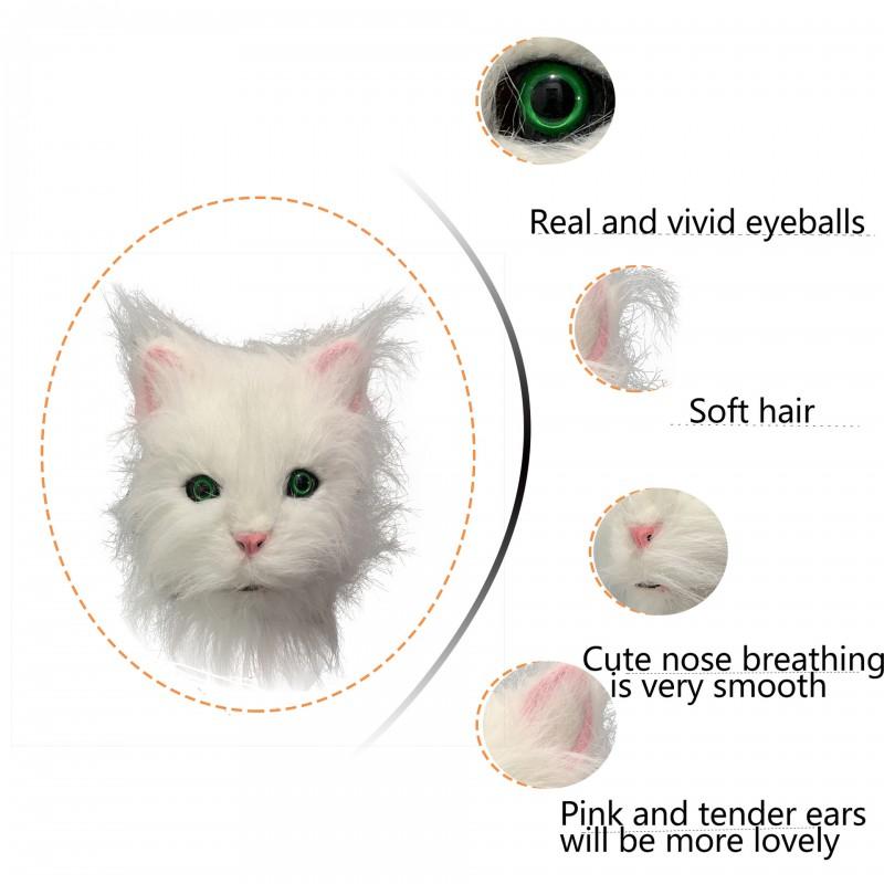White Black Cat Animal Head Mask Latex Costume Halloween Cosplay Party