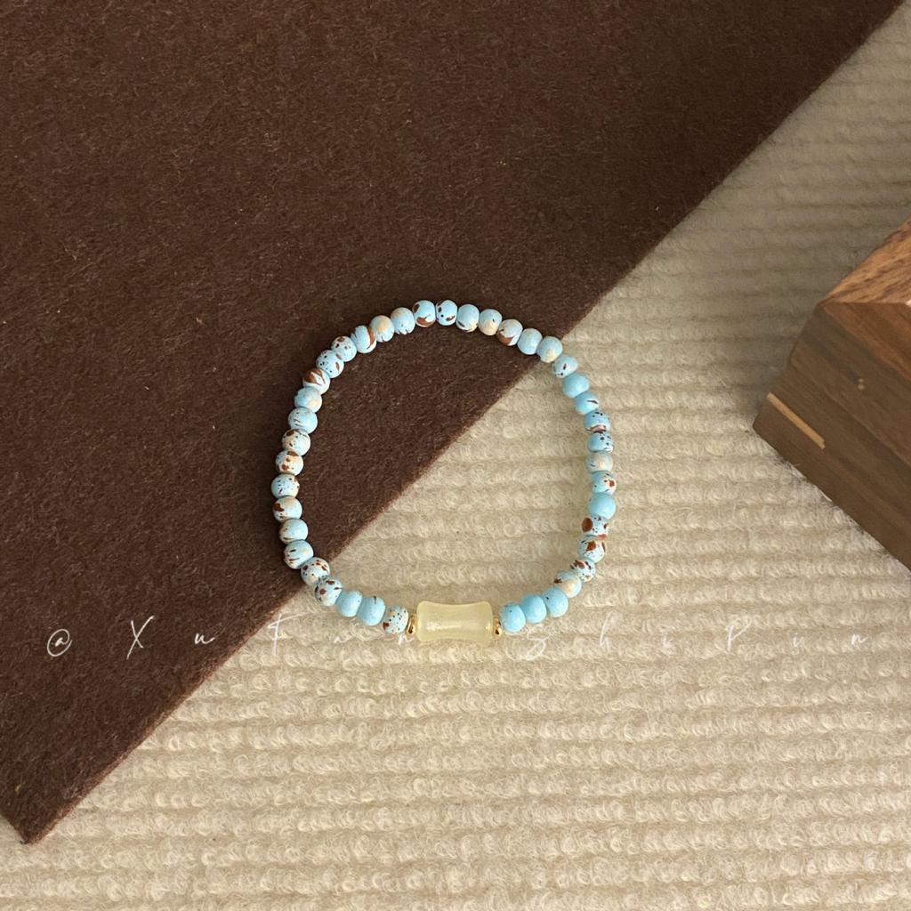 Blue Wave Streamer Mung Bean Glazed Beaded Bracelet Women's High-end Sense Light Luxury Niche New Chinese Cold Sense Versatile Jewelry