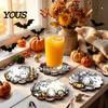 Halloween Wooden Coasters 4Pcs Coasters, Spooky Ghost Skull Design Drink 2D Heat-Resistant Practical Holiday Housewarming Gifts Round Mats for Coffee