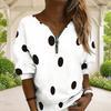 Women Plus Size White Black Polka Dot Printed V Neck Front Zip Long Sleeve Sweatshirt