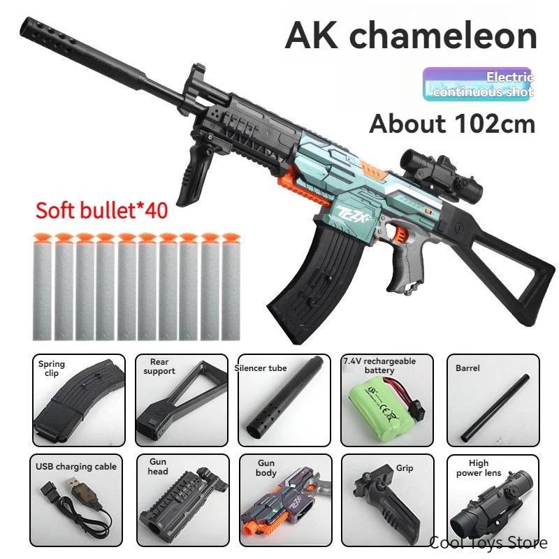 Toys Guns AK Electric Continuous Shooting Soft Bullet Rifle Sniper Foam Dart Blasters Safe Launcher Toys for Boys Adults Outdoor