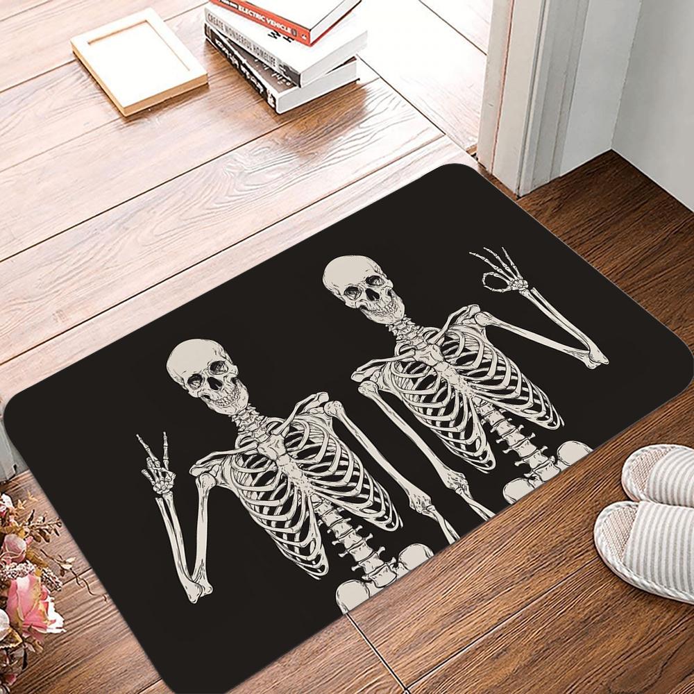 Halloween Dancing Skeletons Door Mat Spooky Skull Non-Slip Welcome Entrance Rugs Kitchen Bedroom Living Room Carpet Decoration