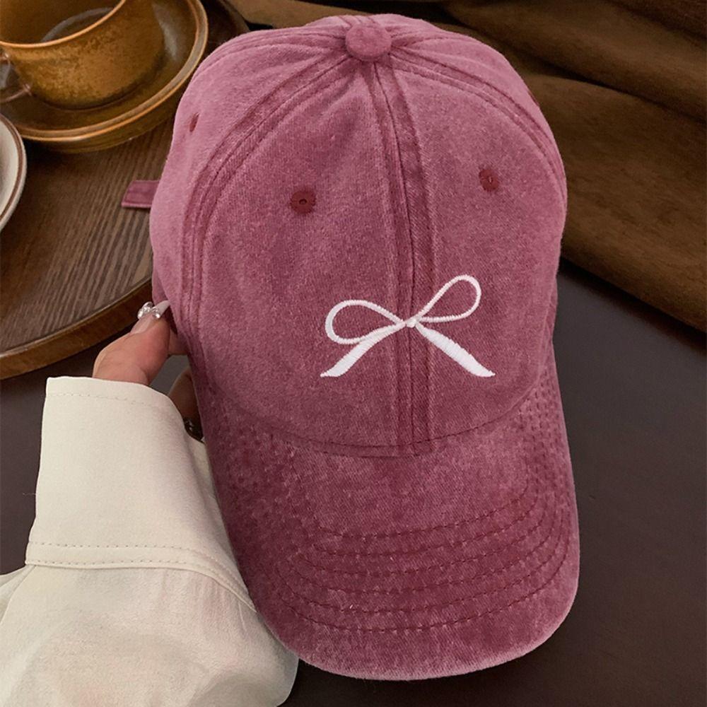 Baseball Hat Bowknot Baseball Hat Embroidery Peaked Cap Retro Embroidery Bow Baseball Cap Sports