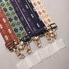 Mobile phone lanyard Long crossbody with shoulder back Ethnic style pearl pendant Retro pattern Adjustable neck wide cloth belt