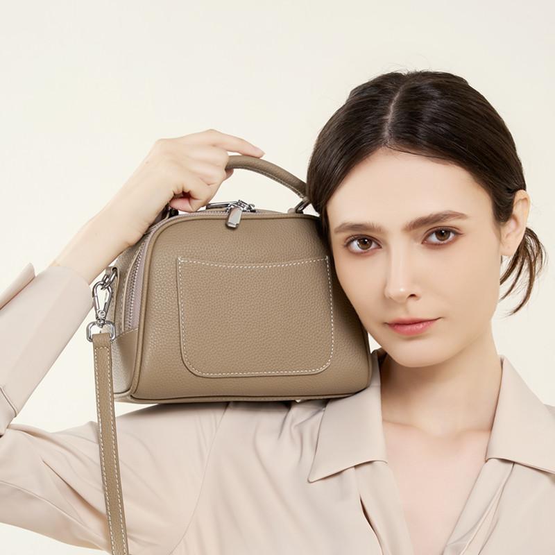 Genuine Leather Boston Small Shoulder Crossbody Bags For Women  Trend Designer Short Handle Ladies Handbags