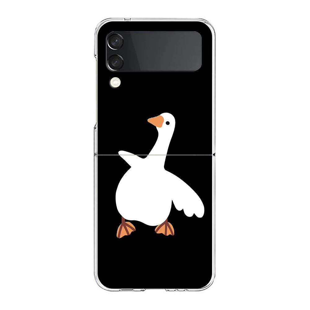Cartoon Doubt Duck For Samsung Galaxy Z Flip 3 4 5 Hard Folding Clear PC Phone Case For Samsung Z Flip3 Transparent Back Cover