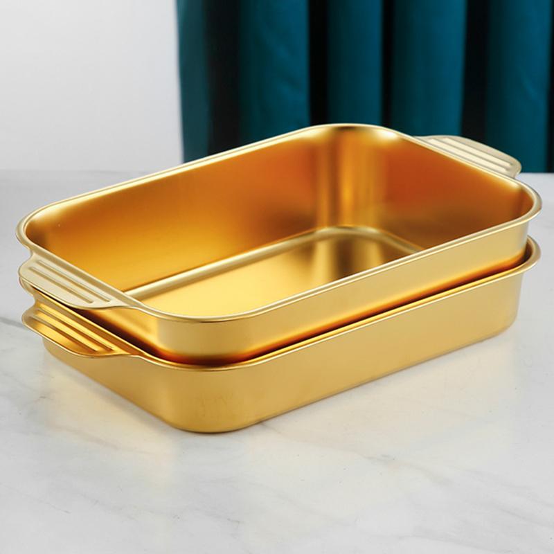 Rectangular Golden Stainless Steel Baking Tray Cake Bread Pans Seafood Plate Grilling Trays Kitchen Baking Tool
