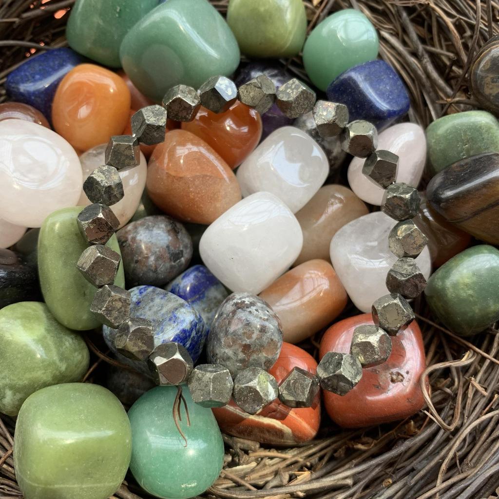 Faceted Pyrite Beaded Elastic Bracelet by TK