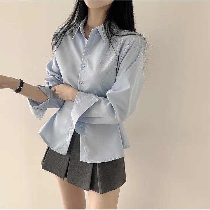 Cămașă minimalistă coreeană cu culoare uni, cu talie legată, pentru slăbit, cu mâneci lungi, pentru femei