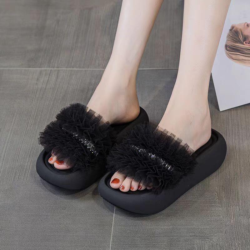 

Шлепанцы на толстой подошве женские летние не утомляют ноги 2025 новые высококлассные юбочные сандалии на платформе с увеличением высоты модные 40 чёрный