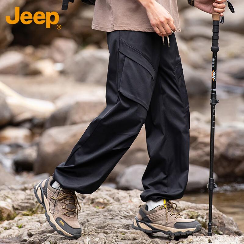 JEEP Men's Casual Pants, Cargo Pants for Spring And Summer, Hiking Trousers, Outdoor Sports Pants for Men, Black, Size L