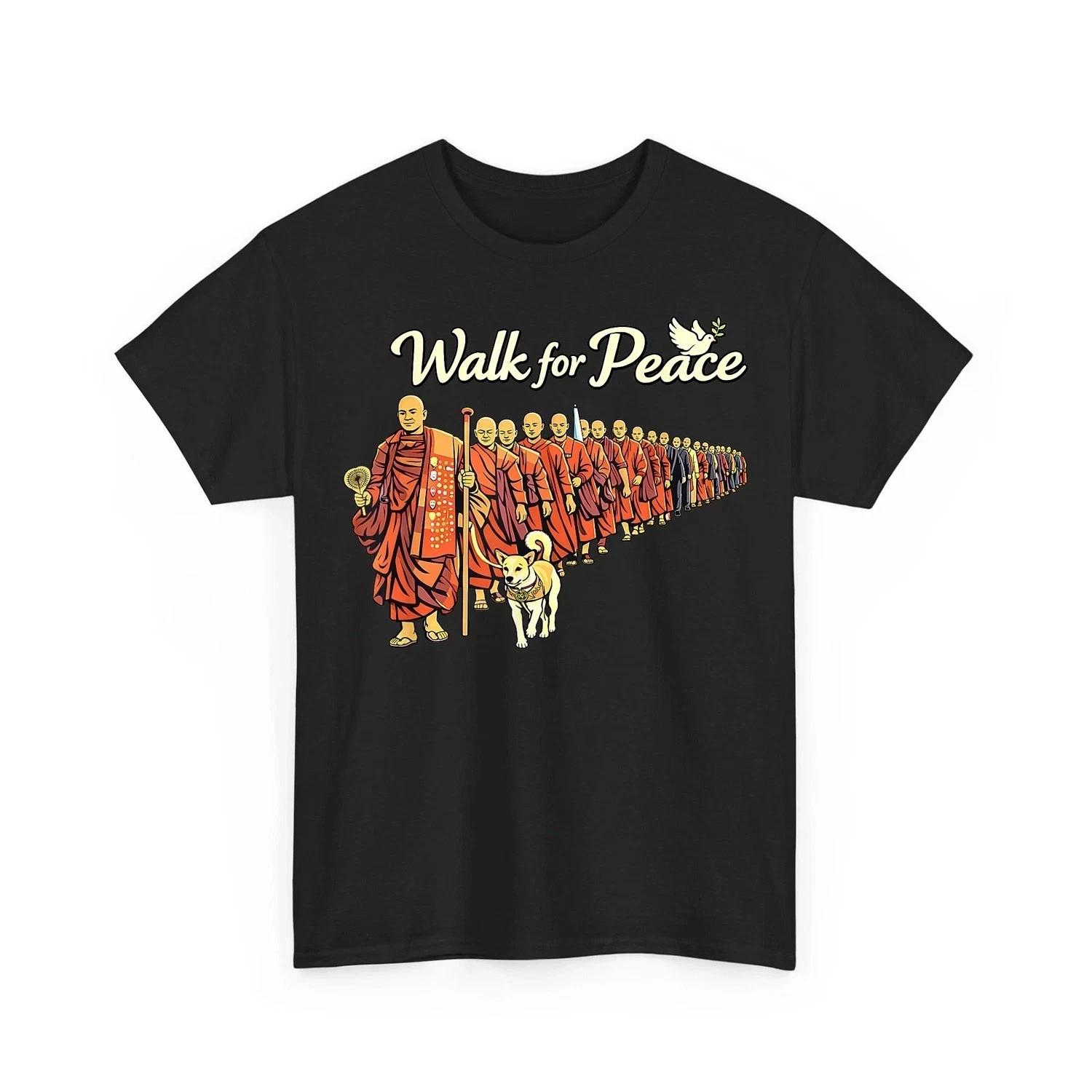 Walk for Peace Monks with Aloka Dog Minimalist Zen Art Retro Unisex T-Shirt M