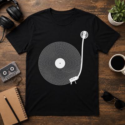 Minimalistyczna Koszulka z Płytą Winylową – Koszulka dla DJ-a i Kolekcjonera Płyt